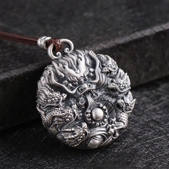 Buddha Stones 999 Srebro Sterling Dziewięć Smoków Bawiących Się Perłą Szczęście Ochrona Naszyjnik Wisiorek