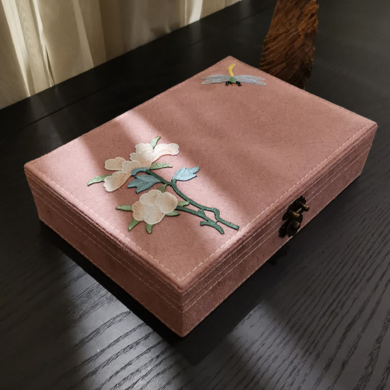 Buddha Stones Kwiaty Ważka Pudełko Organizator Biżuterii Jednowarstwowe Pudełko Do Przechowywania Biżuterii Flanelowe Pudełko