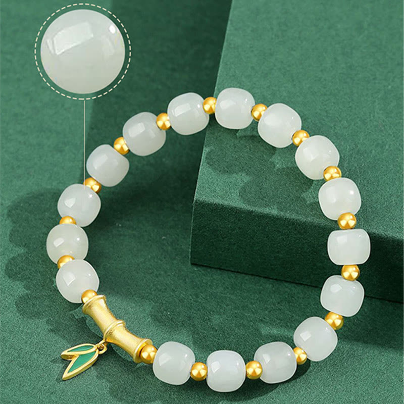 Bransoletka szczęścia z Buddha Stones 925 ze srebra próby Hetian White Jade Bamboo
