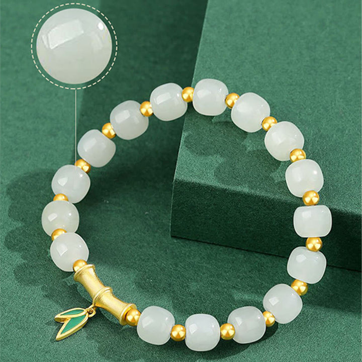 Bransoletka szczęścia z Buddha Stones 925 ze srebra próby Hetian White Jade Bamboo