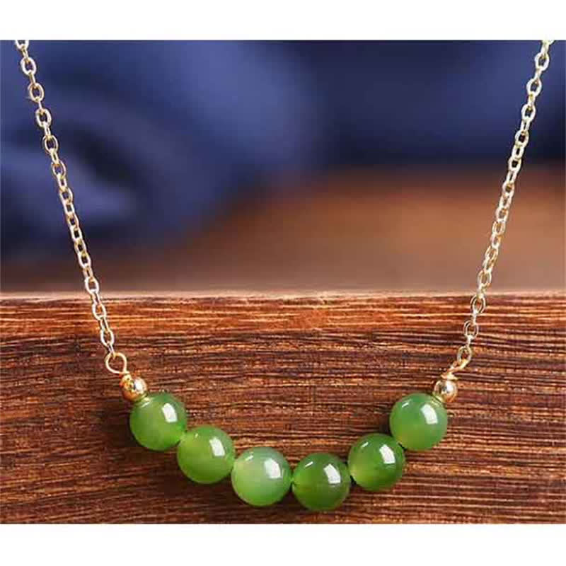 Naszyjnik z koralików Hetian Cyan Jade wykonany ze złota 14k