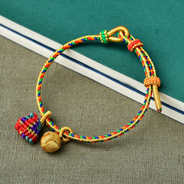 Buddha Stones Kolorowa Lina Szczęścia Ręcznie Robiona Bransoletka Zongzi Złota Kula Charm