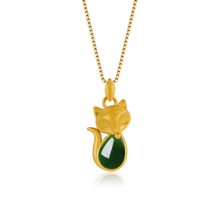Buddha Stones Zielony Chalcedon Wzór Lisa Naszyjnik Wisiorek Odwaga