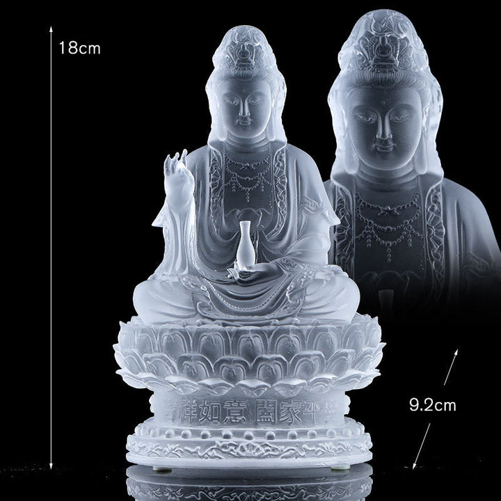 Buddha Stones Kwan Yin Awalokiteśwara Ręcznie robiona figurka Liuli Kryształowe dzieło sztuki Statua bogactwa Ofiara domowa Dekoracja