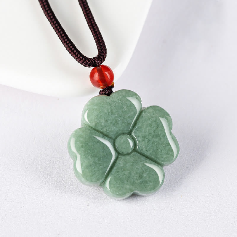 Naturalny naszyjnik z Buddha Stones, koniczyna czterolistna, szczęście, jadeit, dobrobyt