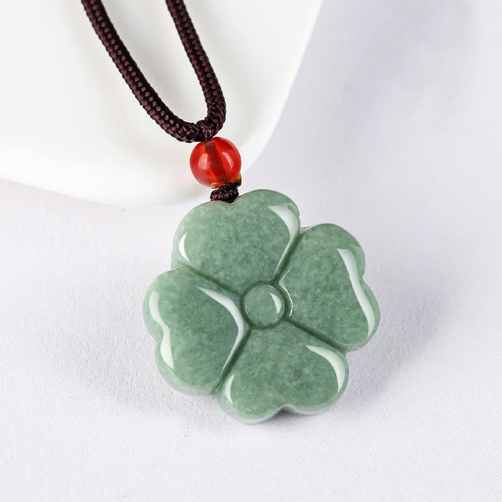 Naturalny naszyjnik z Buddha Stones, koniczyna czterolistna, szczęście, jadeit, dobrobyt
