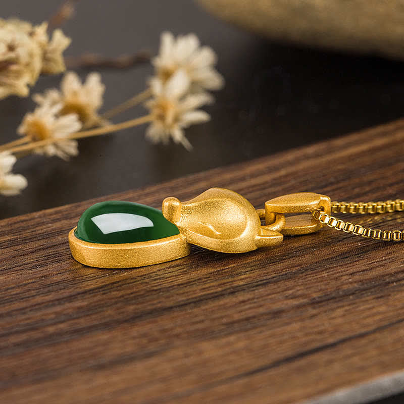 Buddha Stones Zielony Chalcedon Wzór Lisa Naszyjnik Wisiorek Odwaga
