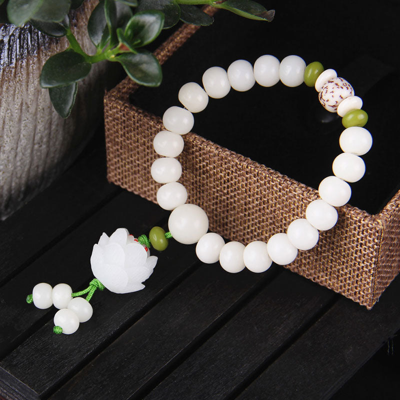 Bransoletka szczęścia z naturalnych białych nasion Bodhi z Buddha Stones Lotus