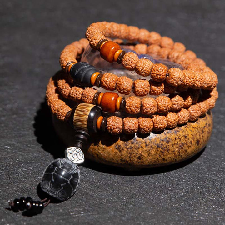 Tybet 108 Mala Beads Rudraksha Bodhi Seed Chinese Zodiac Natal Buddha Wealth Charm Bracelet