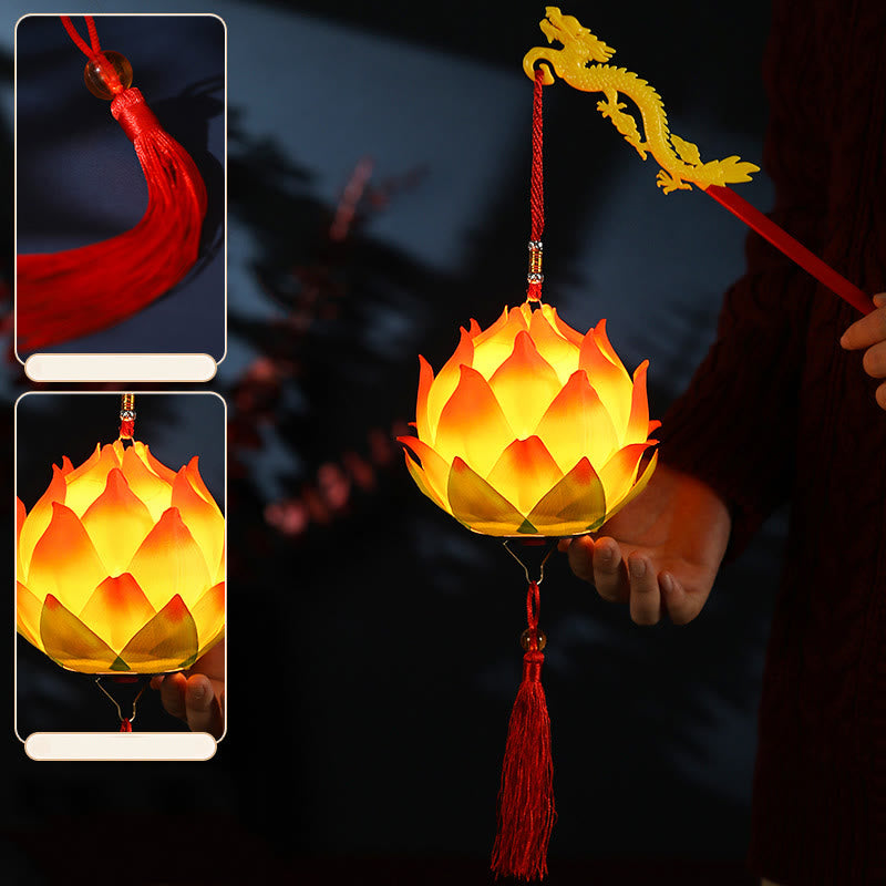 Buddha Stones DIY Kwiat Lotosu Smok Latarnia Lampa Tassel Dekoracja