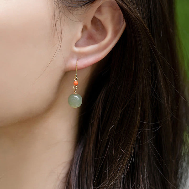 Kolczyki wiszące z Buddha Stones, 925 srebro próby 925, 14-karatowe złoto, jadeit hetian, czerwony agat, szczęście - image 10