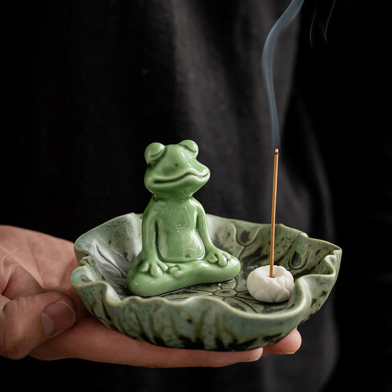 Buddha Stones Liść Medytacja Żaba Wzór Uzdrawiający Ceramiczny Kadzielnica Dekoracja