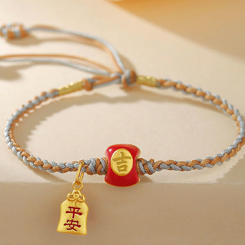 Buddha Stones 925 Srebro Sterling Ręcznie robione Pomyślne Chińskie Znaki Błogosławieństwa Bransoletka z Plecionego Sznurka