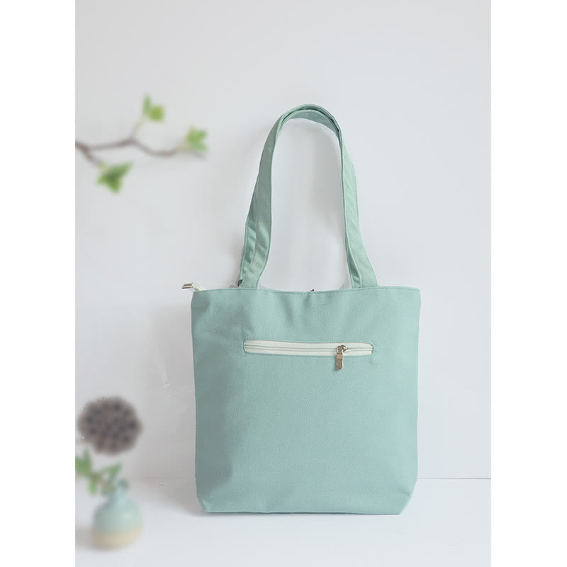 Kwiat gruszy śliwka brzoskwiniowy kwiat bambus haft płótno duża pojemność torba na ramię torba typu tote - image 4