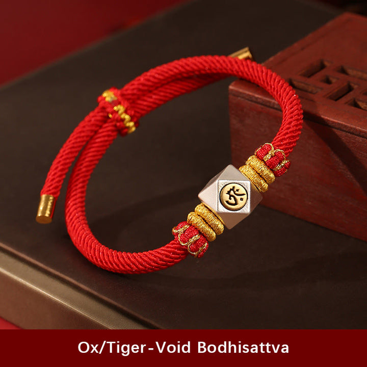 Buddha Stones 999 Srebro Chińskie Zodiak Natal Budda Czerwona Lina Szczęście Siła Ręcznie Robiona Bransoletka Dla Dzieci