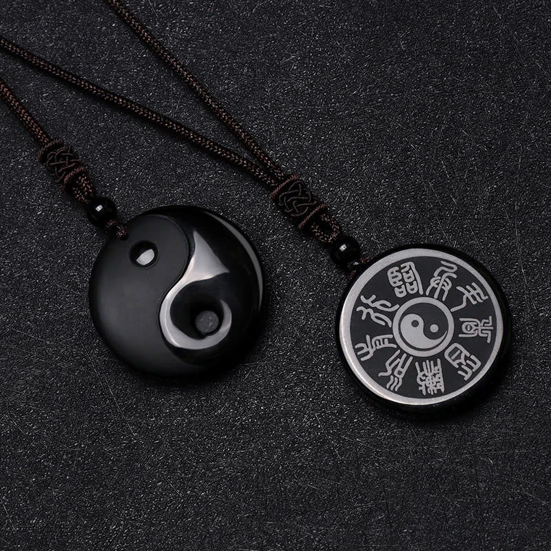Buddha Stones Czarny Obsydian Taoizm Pięć Świętych Gór Dziewięcioznakowa Mantra Rzeźbiony Oczyszczający Naszyjnik Wisiorek Yin Yang - image 2