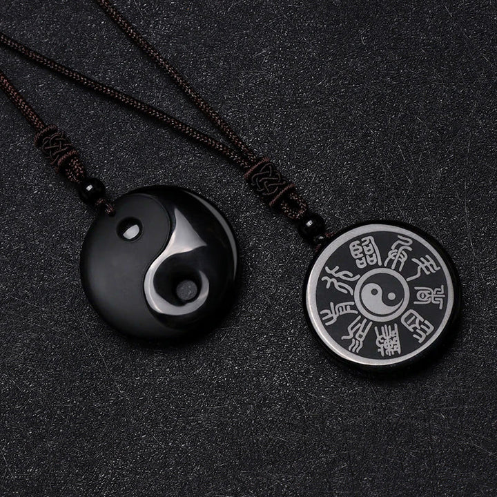 Buddha Stones Czarny Obsydian Taoizm Pięć Świętych Gór Dziewięcioznakowa Mantra Rzeźbiony Oczyszczający Naszyjnik Wisiorek Yin Yang - image 2