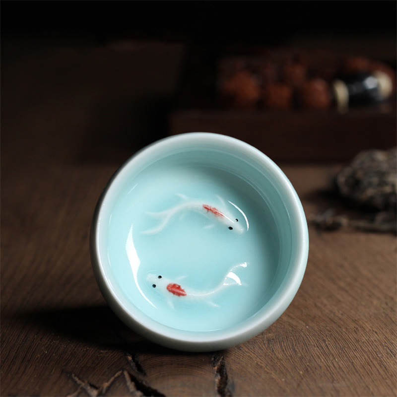 Buddha Stones Kolorowe Ryby Koi Ceramiczny Filiżanka Kung Fu Filiżanka Miska - Jasnozielona ryba Koi 6,8 cm*3,4 cm*55 ml - image 28