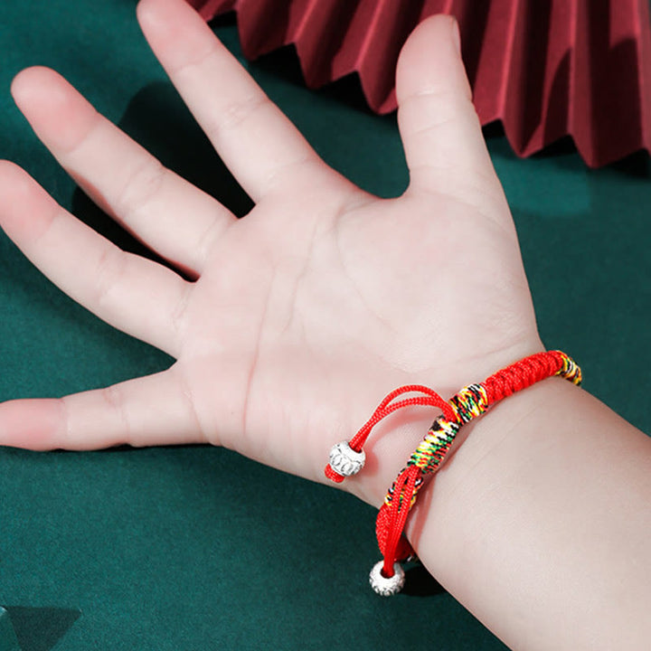 Buddha Stones 925 Srebro Sterlingowe King Kong Węzeł Wielokolorowy Czerwony Sznurek Siła Ręcznie Pleciona Bransoletka Dla Dzieci - image 5