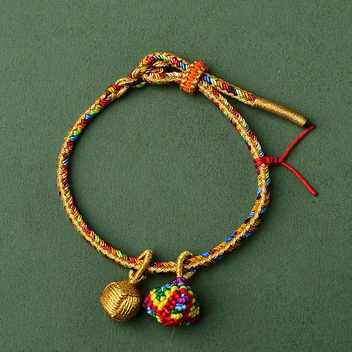 Buddha Stones Kolorowa Lina Szczęścia Ręcznie Robiona Bransoletka Zongzi Złota Kula Charm
