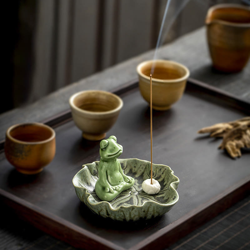 Buddha Stones Liść Medytacja Żaba Wzór Uzdrawiający Ceramiczny Kadzielnica Dekoracja