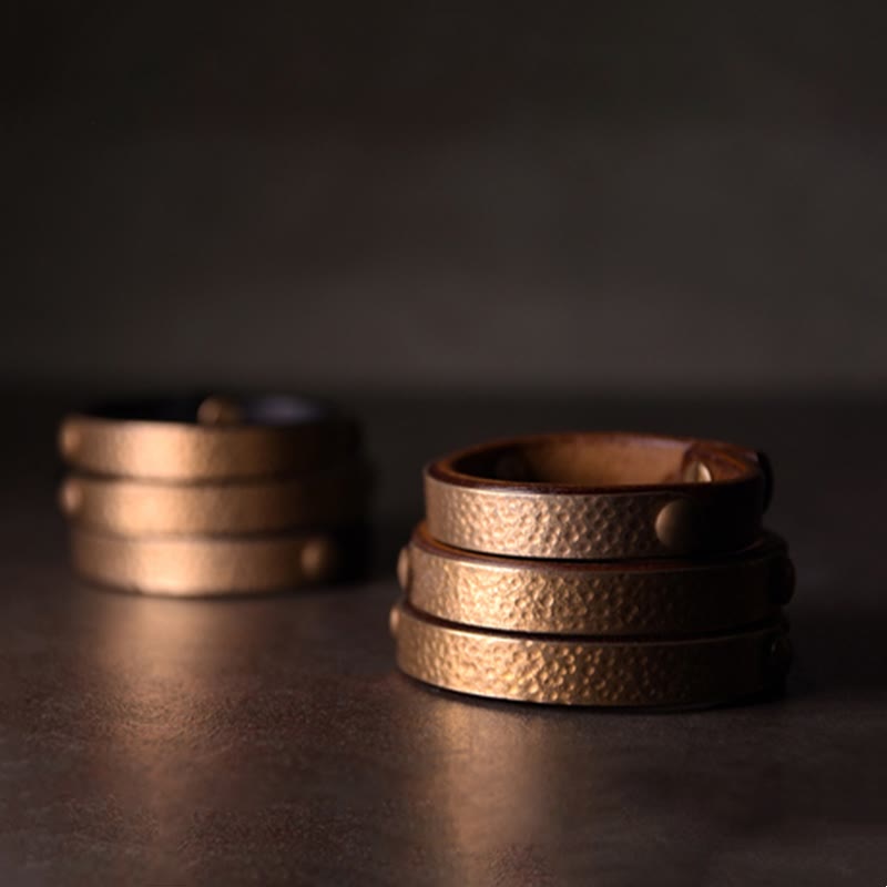 Buddha Stones Vintage Ręcznie Robione Tekstura Miedź Mosiądz Skóra Bogactwo Bransoletka Bangle