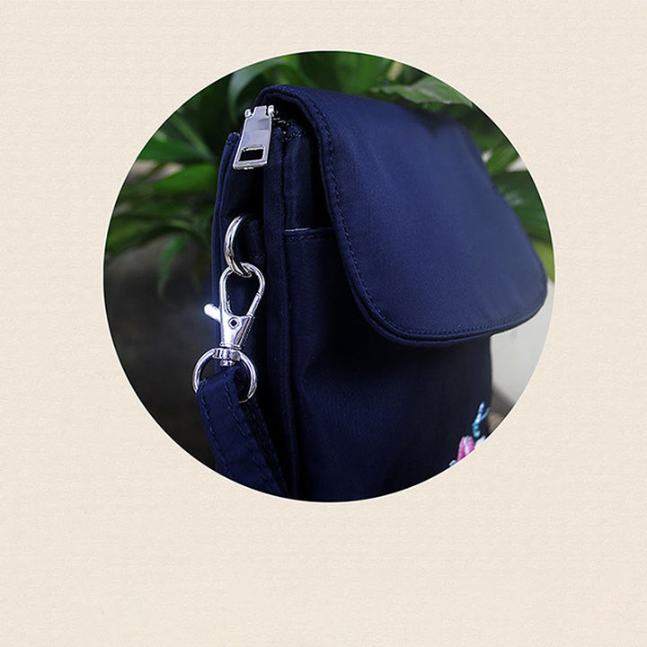 Buddha Stones Wodoodporna Ręcznie Haftowane Kwiaty Lotosu Torba Crossbody Torba Na Ramię Torba Na Telefon Komórkowy