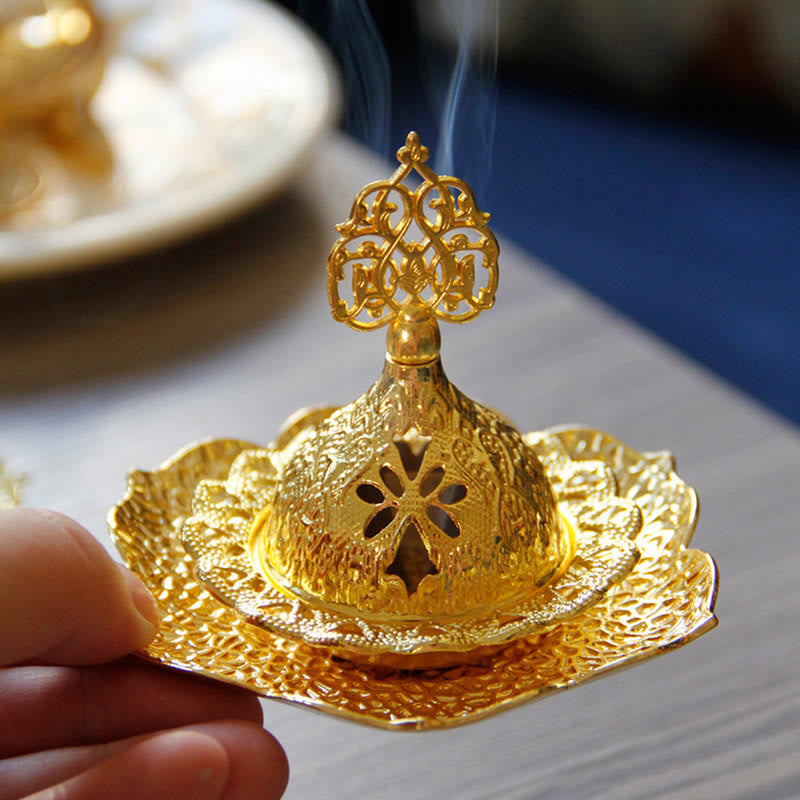 Podkładka pod kadzidło ze złotego liścia, duchowa, miniaturowa, stopowa, metalowa