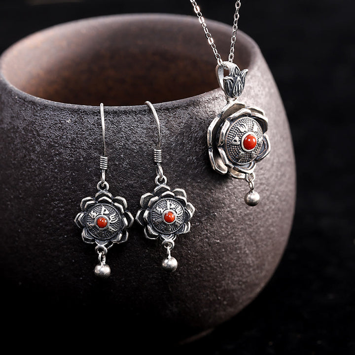 Buddha Stones 925 Srebro Sterling Om Mani Padme Hum Lotus Naszyjnik Pokoju Wisiorek Kolczyki - image 5