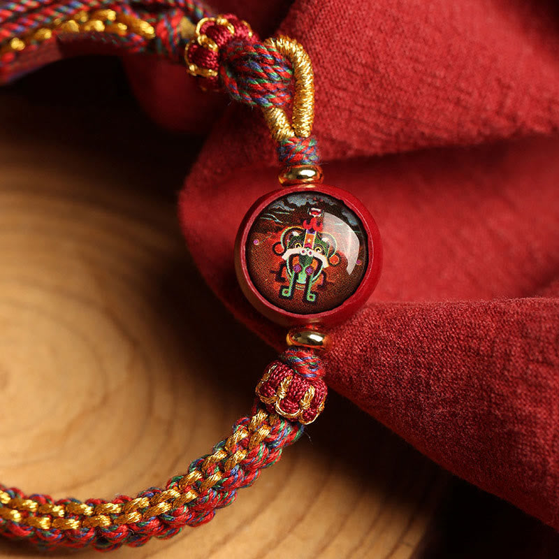 Buddha Stones Kolorowa Lina Cynobrowa Thangka Błogosławieństwo Bransoletka Pleciona