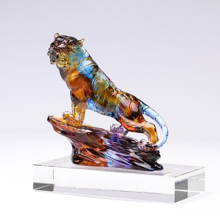 Ręcznie robiony Liuli Crystal Tiger Art Piece Ochrona Dekoracja Domu - Fioletowy i podstawowy - image 15