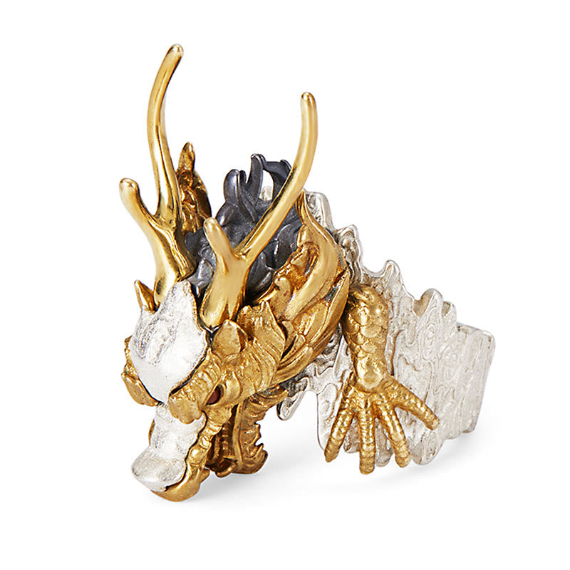 Buddha Stones 925 Srebro Sterling Smok Szczęście Sukces Ochrona Regulowany Pierścień Wisiorek - image 4