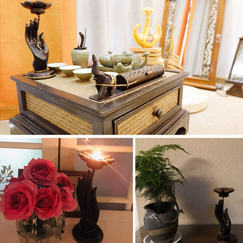 Buddha Stones Wzór Dłoni Drewniany Świecznik Domowy Świecznik Dekoracja