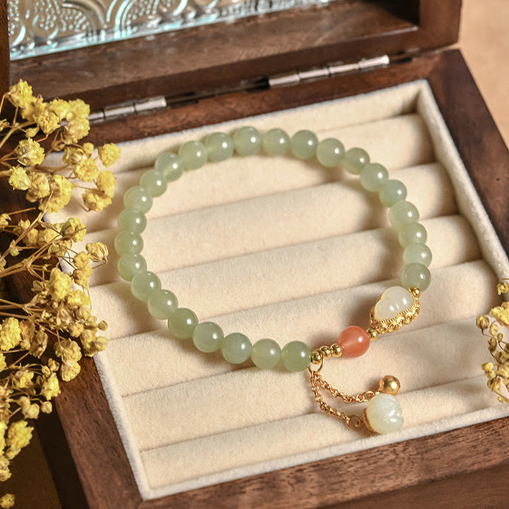 Bransoletka ze srebra próby 925 Hetian Jade Gourd Lotus Abundance Luck