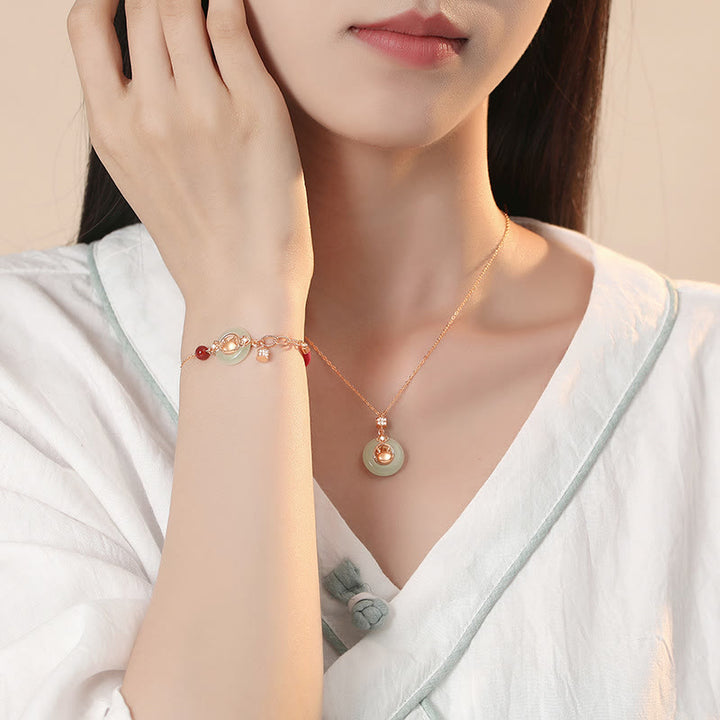 Buddha Stones 925 Srebro Sterling Rok Smoka Naturalny Hetian Jade Cyrkon Zapięcie Pokoju Ochrona Bransoletka Naszyjnik Wisiorek