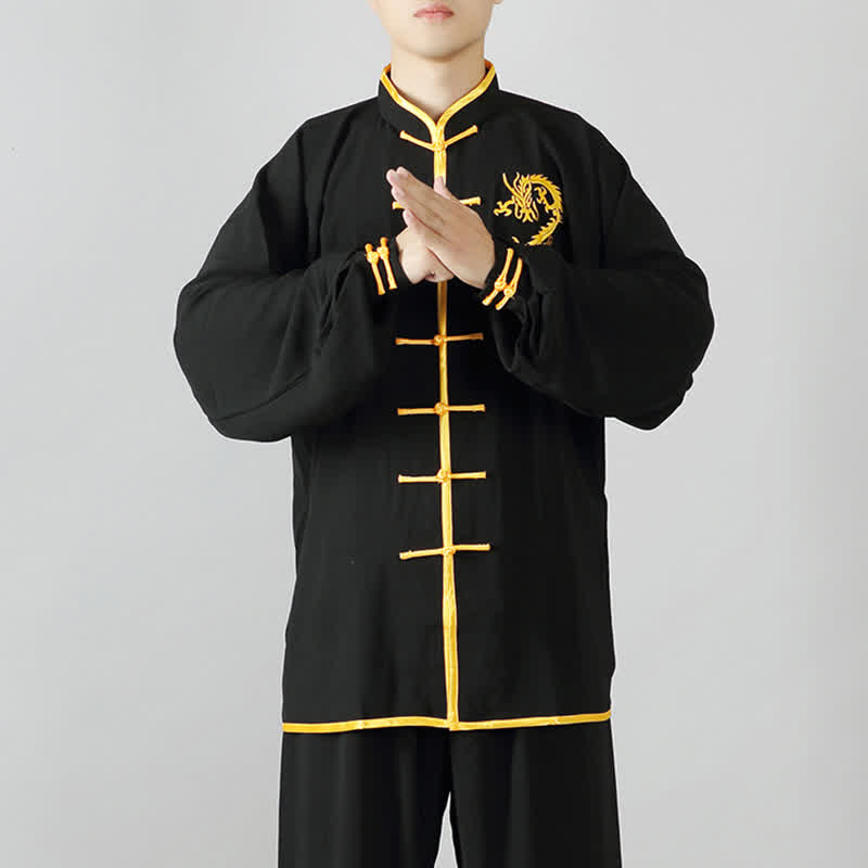 Buddha Stones Smok Haftowane Qi Gong Zen Praktyka Duchowa Medytacja Modlitwa Jednolity Zestaw Ubrań Unisex - image 7