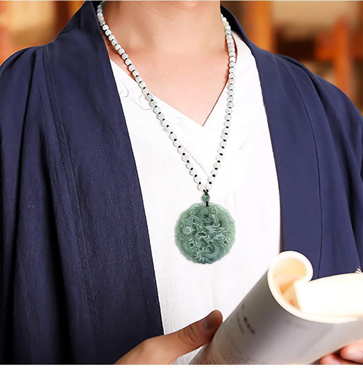 Buddha Stones Chiński Zodiak Smok Jade Naszyjnik Fortuna Wisiorek Sznurek - image 3