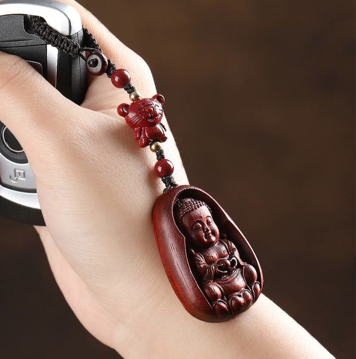 Buddha Stones Mały liść Czerwony Sandałowiec Budda Cynober Chiński Zodiak Amulet Ochrona Brelok