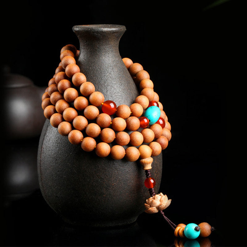 Buddha Stones Tybetańskie Sandałowiec Lotos Oświecenie Charm Mala Bransoletka