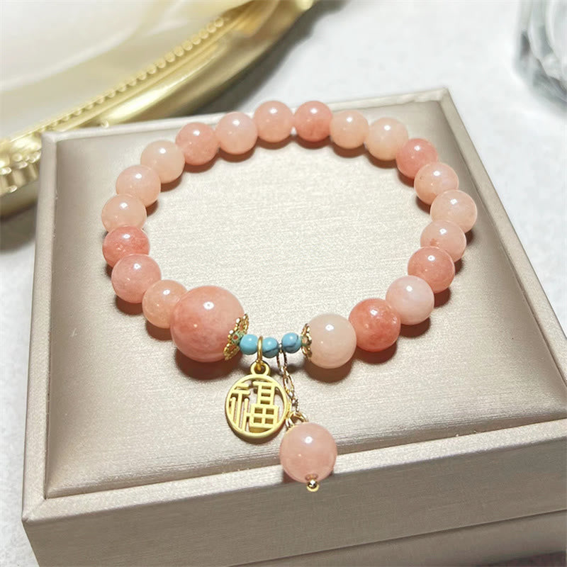 Buddha Stones Naturalny Pomarańczowy Kamień Turkusowy Fu Charakter Charm Bransoletka Szczęście Fortuna