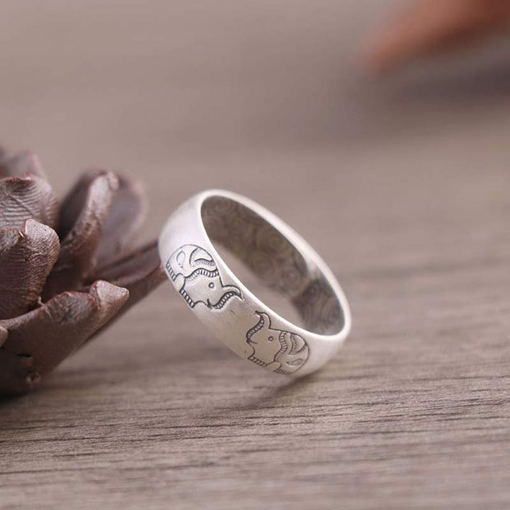 Buddha Stones 999 Srebro Sterlingowe Lotus Elephant Sześć Prawdziwych Słów Pierścień Błogosławieństwa - image 7