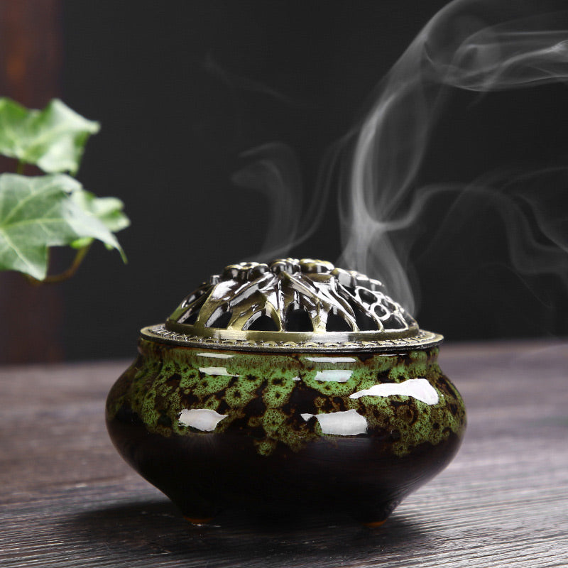 Buddha Stones Kwiat Wzór Ceramiczny Błogosławieństwo Medytacja Kadzielnica Dekoracja