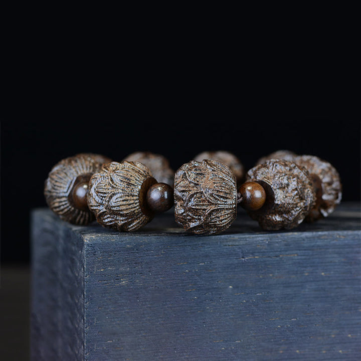 Buddha Stones Drewno Hebanowe Osiemnastu Arhatów Lotos Smok Grawerowana Bransoletka Równowagi