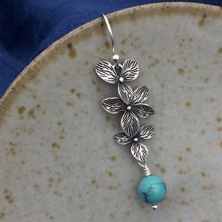 Kolczyki Buddha Stones 925 Srebro Sterling Turkus Lazuryt Kwiat Liść Ochrona Serenity Hook Drop Dangle