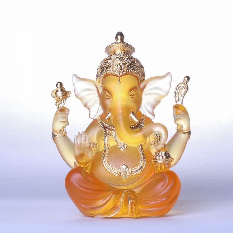 Buddha Stones ręcznie robione Ganesh Ganpati figurka słonia Liuli kryształowe dzieło sztuki ochrona statua dekoracja domu - Ganesh Kolor Bursztynowy i Złoty 11,5*9*14,5 cm - image 10