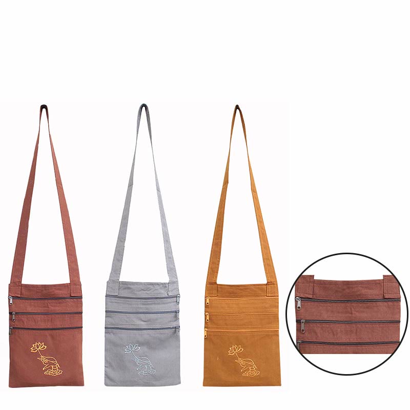 Spiritual Mind Practice Lotus Haftowana bawełniana torba na ramię Torba typu crossbody - image 1