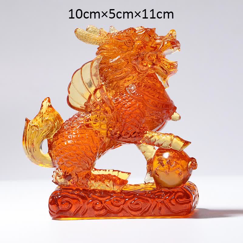 Feng Shui Kirin ręcznie robiony kryształowy element sztuki Liuli Fortune Home Office Decoration - Złoto - Kirin&Ball - image 10