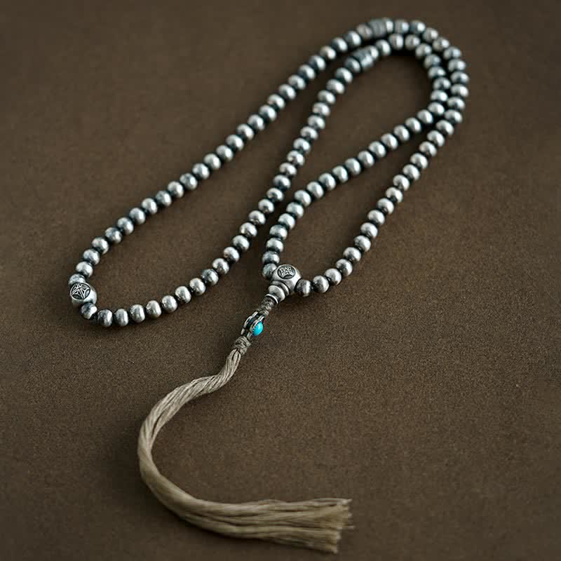 Buddha Stones 108 Mala Beads 925 Srebro Sterling Czerwony Agat Turkusowy Bransoletka z Zawieszką Pewności