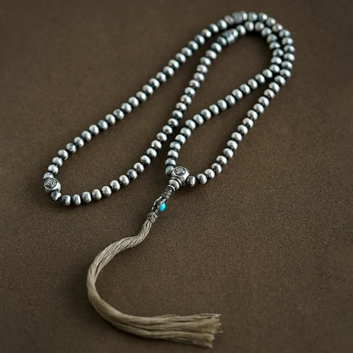 Buddha Stones 108 Mala Beads 925 Srebro Sterling Czerwony Agat Turkusowy Bransoletka z Zawieszką Pewności