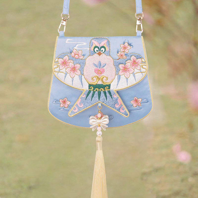 Buddha Stones Szczęście Haft Lotos Koi Ryba Królik Kwiat Hanfu Torba Crossbody Torba na Ramię - Kwiat niebieskiego latawca - image 27